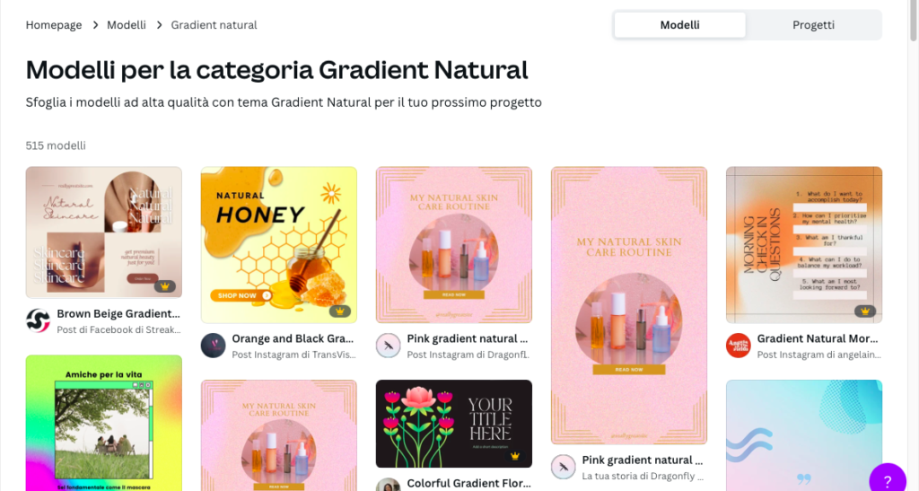 Parole chiave per i modelli Canva