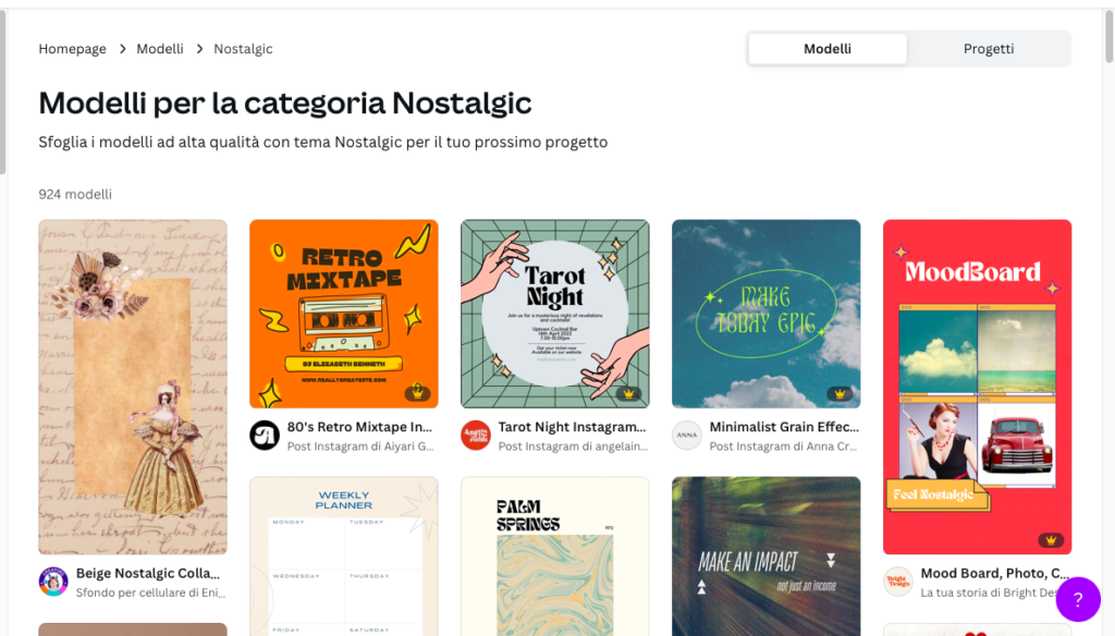 Parole chiave per i modelli Canva
